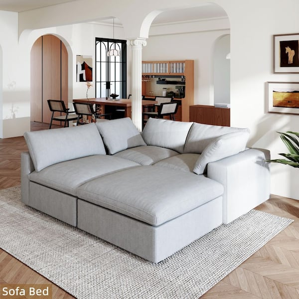 118 in. Square Arm 4-Piece Microfiber L-Shaped Sectional Sofa Cloud Couch in. Gray with Storage Ottoman, Washable Covers