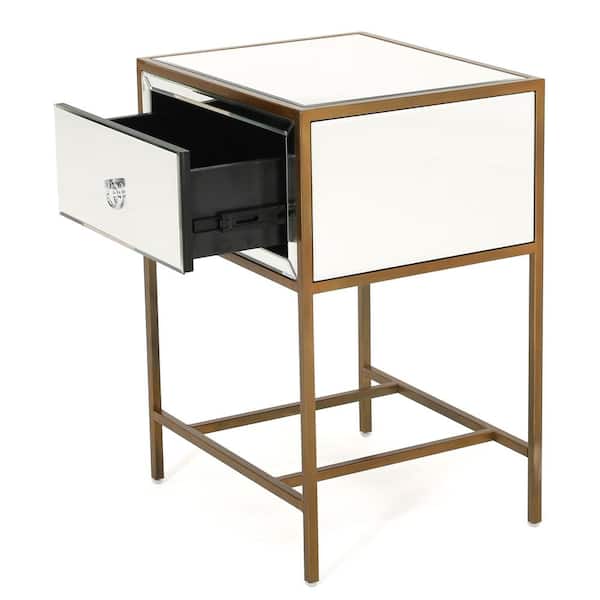 Noble House Inka Gold and Mirrored 1-Drawer Side Table