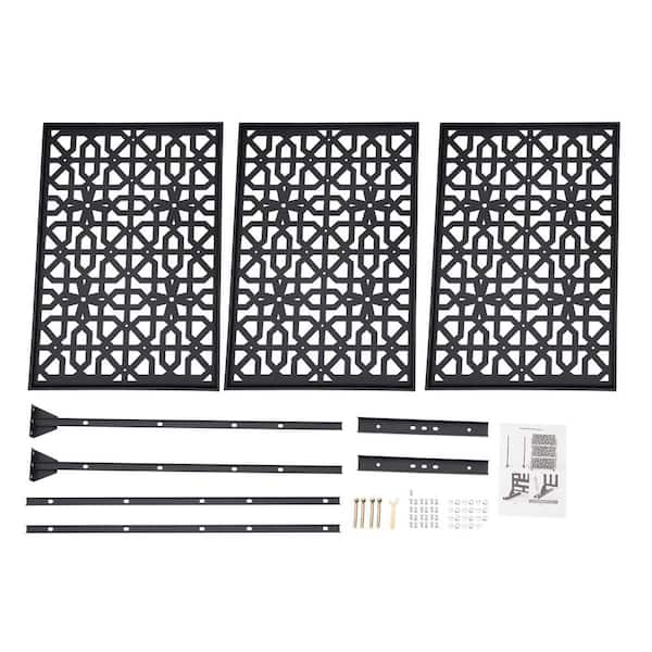 YIYIBYUS 6.2 ft. x 2.9 ft. Black Steel Privacy Screen Freestanding Outdoor/Indoor Adjustable Height Decorative Privacy Screen