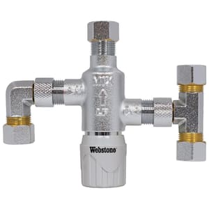 3/8 In. Chrome Plated Forged Dzr Brass Thermostatic Mixing Valve With Integral Check Valves By Pass Fittings