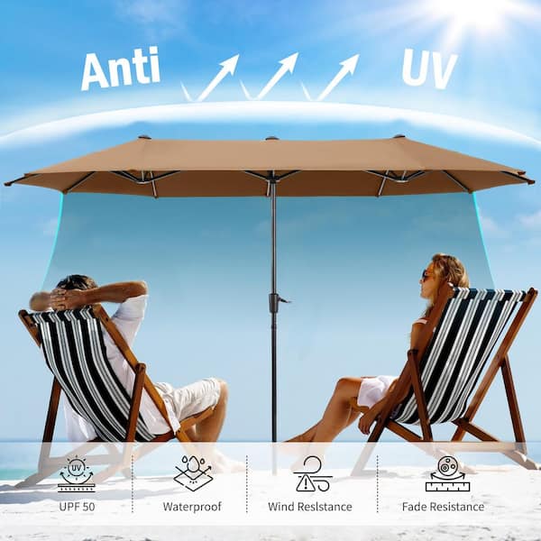 2 square patio umbrellas side by side Kingdom Double-sided Patio Umbrella with Base Teal Blue Headed Iron Frame Umbrella P-6 Square Duo Cantilever Umbrella