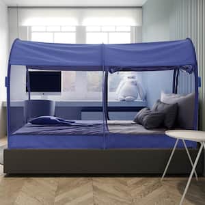 Indoor Pop Up Portable Frame Mosquito Net Bed Canopy Tent Full Curtains Breathable Navy Cottage (Mattress Not Included)