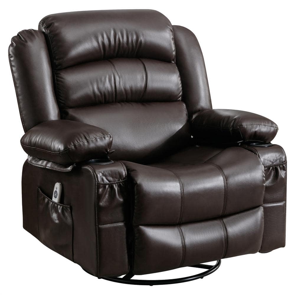 39.76 in. W Brown Leather Recliner with Rocking, Remote Control, Tufted and