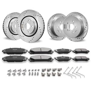 Front and Rear Brake Kit Compatible with Toyota Sienna, Highlander, Lexus RX350, RX450h,Drilled and Slotted Brake Rotors