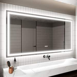 72 in. W x 36 in. H Rectangular Frameless Anti Fog Front,Back LED Color Adjustment Wall Bathroom Vanity Mirror in Silver