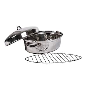 3-Piece Stainless Steel Oval Roaster with Rack and Lid