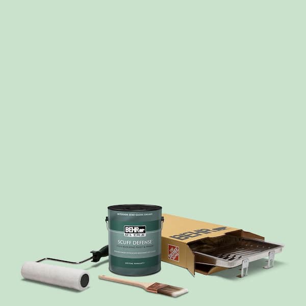 BEHR 1 gal. #M410-2 Wishful Green Extra Durable Semi-Gloss Enamel Interior Paint & 5-Piece Wooster Set All-in-One Project Kit