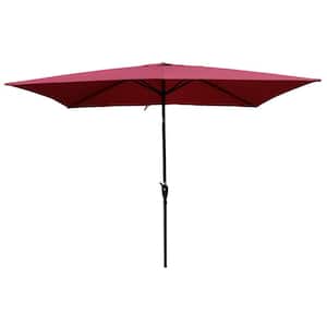 6 ft. x 9 ft. Burgundy Outdoor Patio Waterproof Market Umbrella with Crank and Push Button Tilt for Garden Backyard