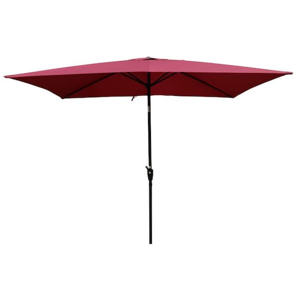 Zeus & Ruta 6 ft. x 9 ft. Burgundy Outdoor Patio Waterproof Market Umbrella with Crank and Push Button Tilt for Garden Backyard
