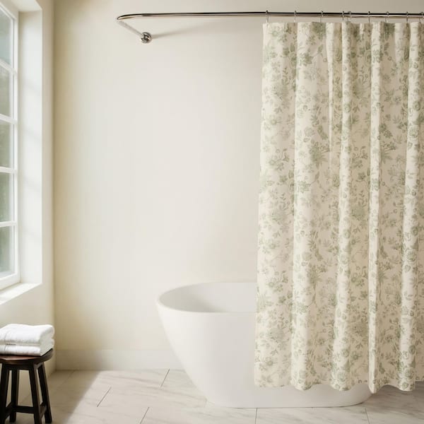 72 in. W x 72 in. L Cotton Blend Floral Print Shower Curtain in Sage Vintage Floral