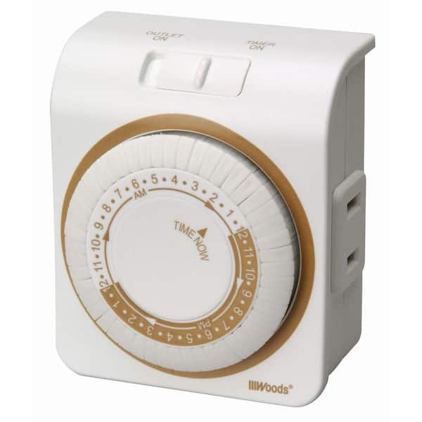 Woods 15-Amp 24-Hour Indoor Plug-In Single-Outlet Mechanical Timer, White
