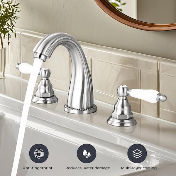 Double Handles 8 in. Widespread Bathroom Faucet 3-Hole Sink Faucet in Brushed Nickel