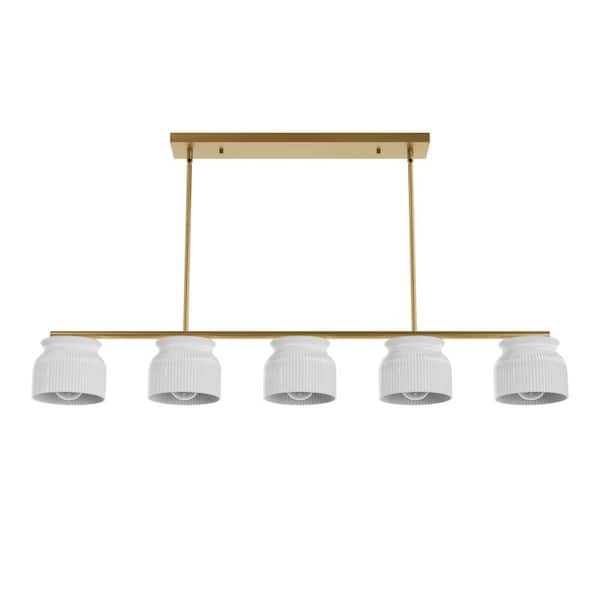 Harlowe 5-Light Luxe Gold Shaded Linear Chandelier for Kitchens with No Bulbs Included
