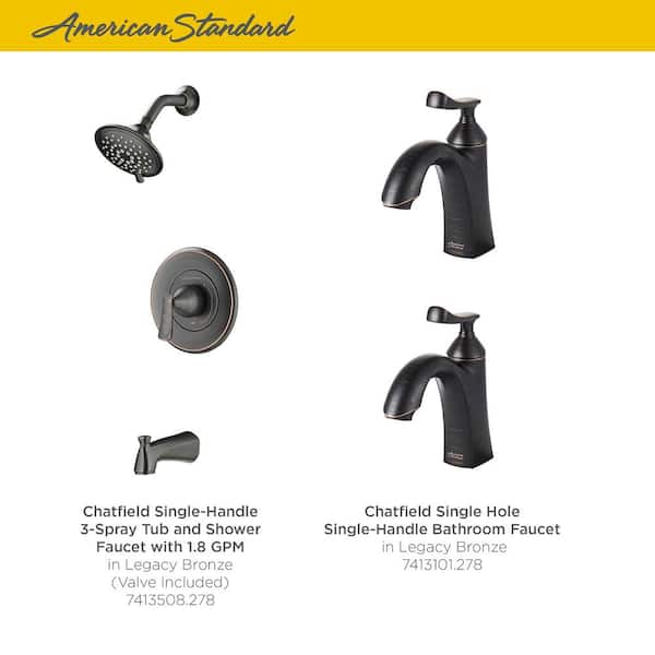 Chatfield Single-Handle 3-Spray Tub and Shower Faucet and Two Single Hole Bathroom Faucets Set in Legacy Bronze
