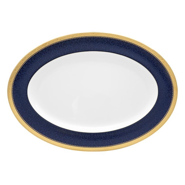 Odessa Cobalt Gold 16 in. (Gold) Bone China Oval Platter