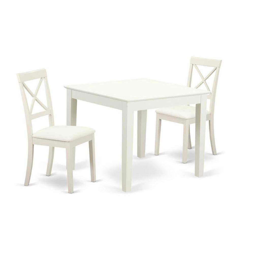Linen White 3-Piece Square Dining Set with Faux Leather Chairs