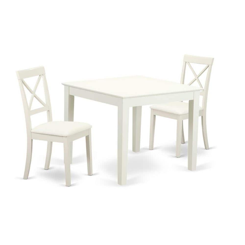 Linen White 3-Piece Square Dining Set with Faux Leather Chairs