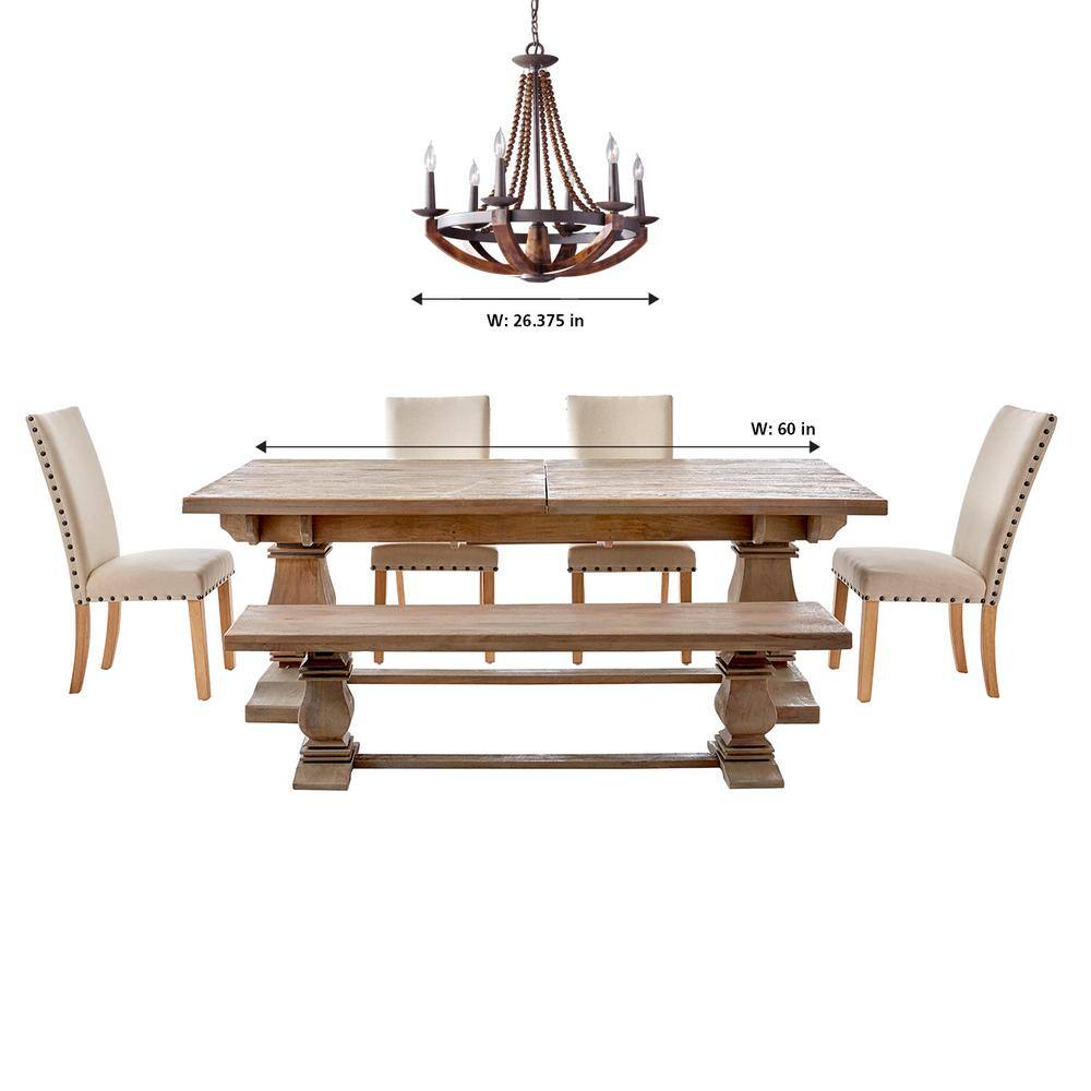 Mini Adan Rustic Iron & Burnished Wood 6-Light Chandelier