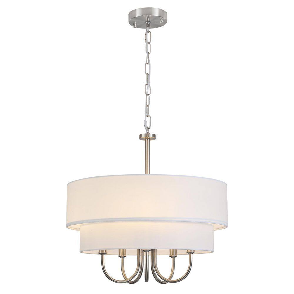 5-Light Nickel Modern Chandelier 2 Tiers Drum Light Fixture with Fabric Shaded for Living Room price history on PriceWatchPro