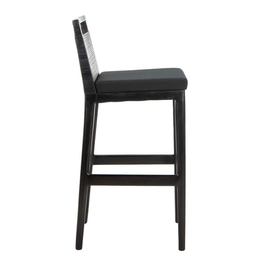 Maldives Inspired Transitional Black Bar Stool with Acrylic Cushion
