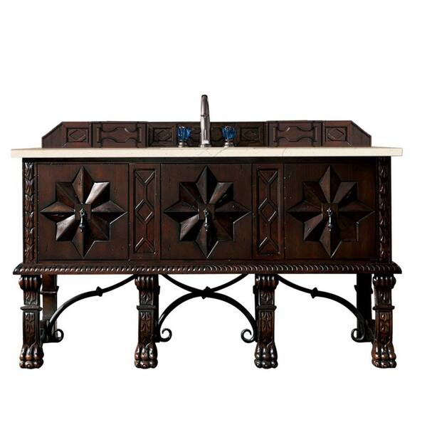 James Martin Vanities Balmoral 60 in. W x 23.5 in. D x 34 in. H Bathroom Vanity in Antique Walnut with Eternal Marfil Quartz Top