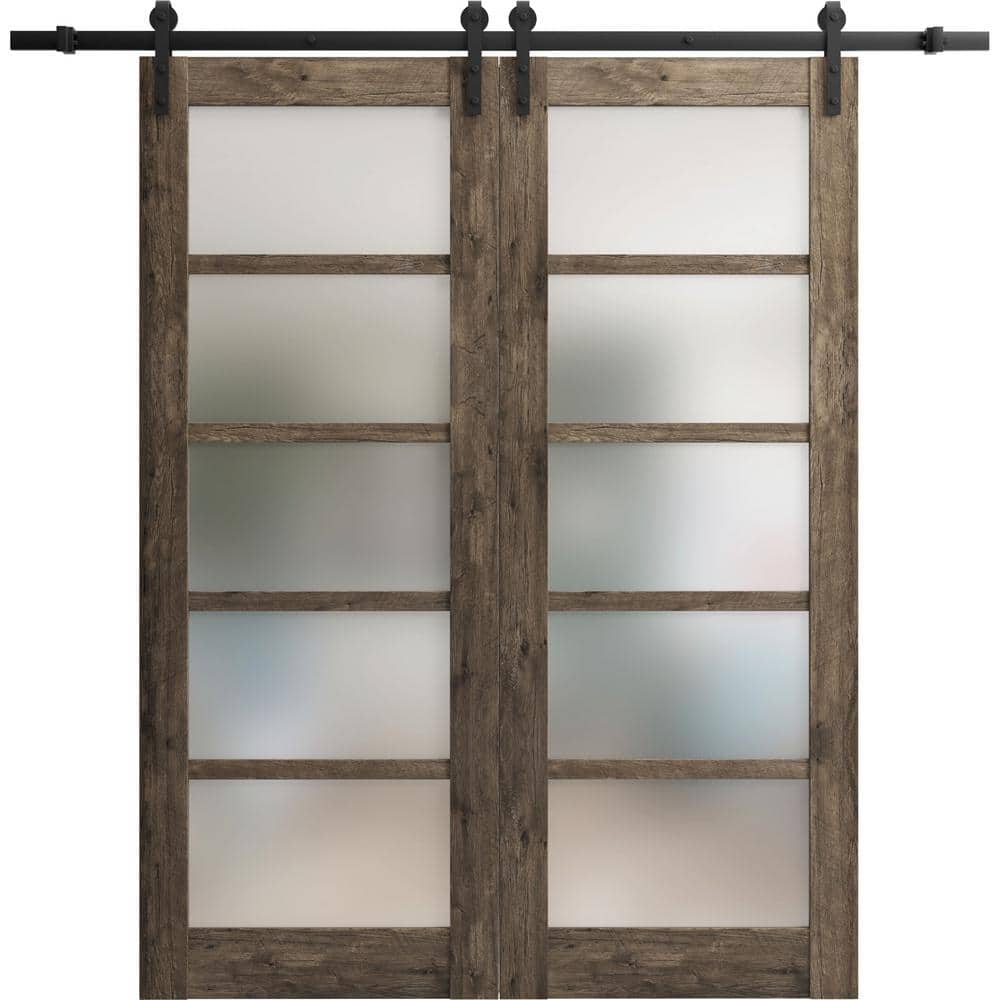 Assemble Required 32 in. x 84 in. 2 Panel Frosted Glass Cognac Oak Solid MDF Sliding Barn Door with Hardware Kit price history on PriceWatchPro