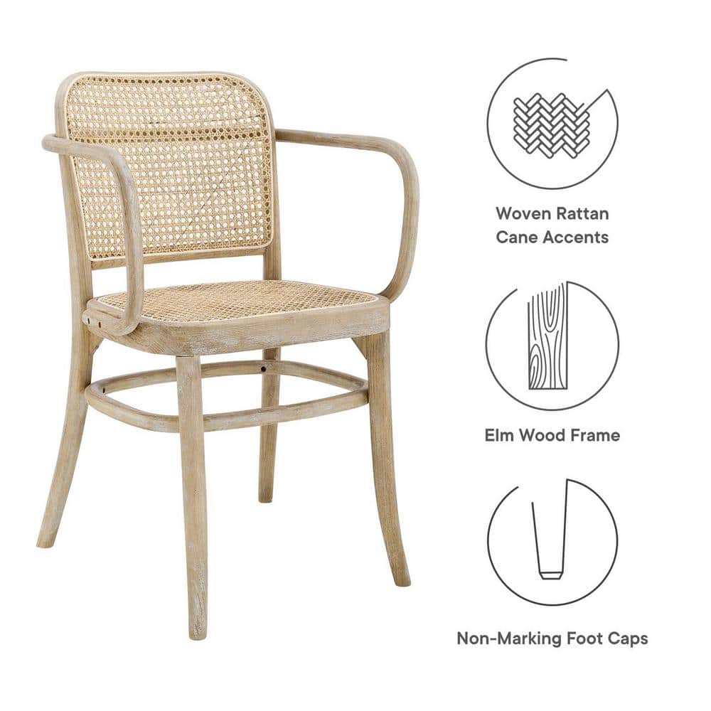 Winona Gray Elm Wood and Rattan Cane High Arm Chair