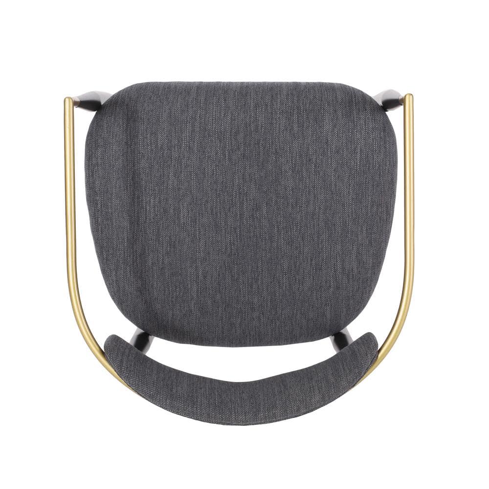 Gray Upholstered Metal Dining Chairs with Gold Detailing, Set of 2