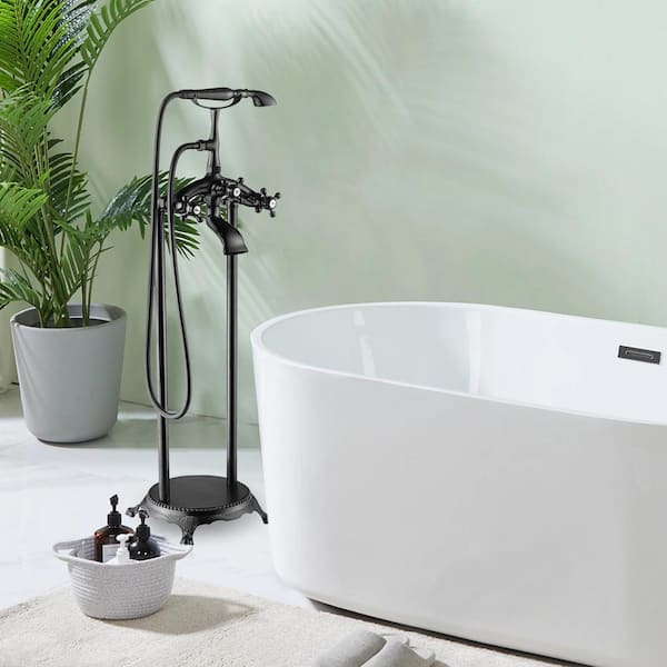 39-3/4 in. 2-Handle Freestanding Tub Faucet with Hand Held Shower Head in Matte Black