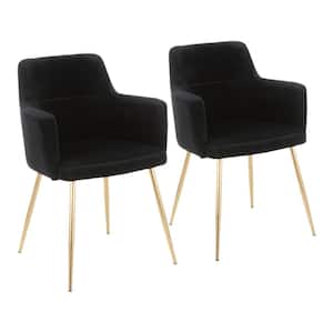 Andrew Black Velvet and Gold Metal Dining Chair (Set of 2)