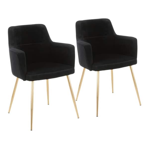 Lumisource Andrew Black Velvet and Gold Metal Dining Chair (Set of 2)