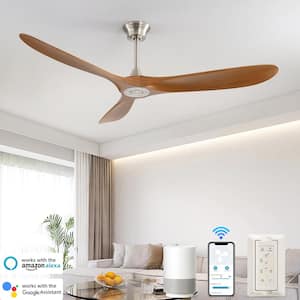 60 in. Indoor/Outdoor Smart Nickel and Brown Ceiling Fan without Light for Bedroom or Living Room