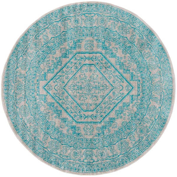 SAFAVIEH Adirondack Light Gray/Teal 6 ft. x 6 ft. Round Border Area Rug