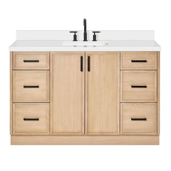 Kelly 54 in. Single Sink Freestanding Bathroom Vanity in White Oak with Pure White Quartz Top