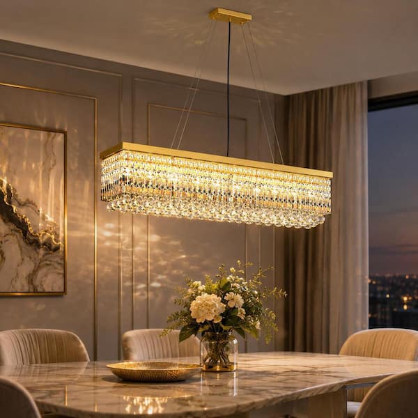 Gleam Flare Modern Chandelier 54 in. 5-Lights Gold Crystal Linear