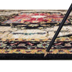 Eden Collection Oasis Medallion Black 5 ft. x 7 ft. Machine Washable Traditional Indoor Area Rug