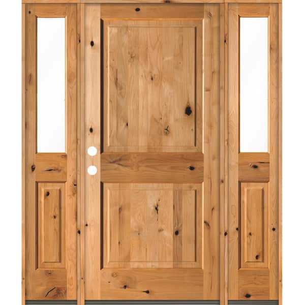 Krosswood Doors 70 in. x 80 in. Rustic Knotty Alder Right-Hand/Inswing Clear Glass Clear Stain Square Top Wood Prehung Front Door