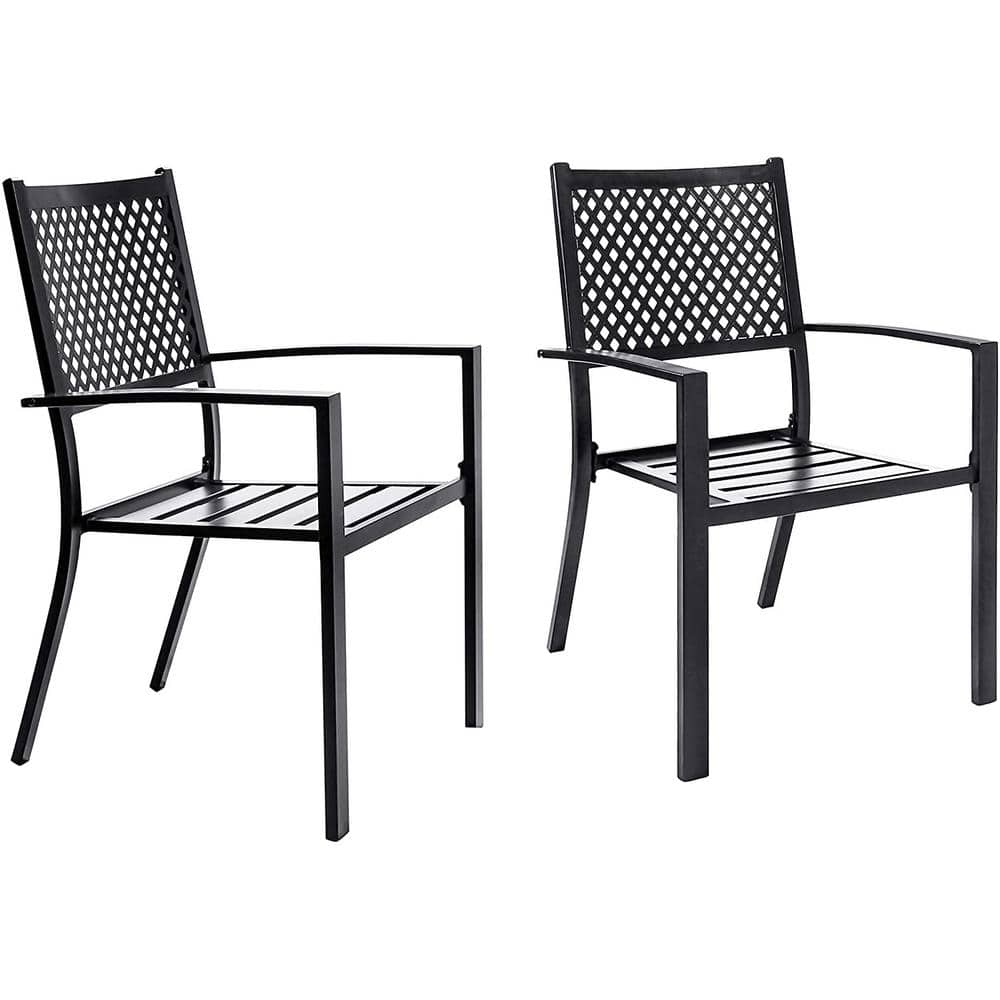 Stackable Metal Patio Outdoor Dining Armrest Chair Black (2-Pack)