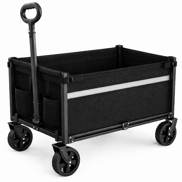 3.88 cu. ft. Steel Bin Garden Cart Foldable Collapsible Heavy Duty Utility Wagon with Wheels for Grocery Sports