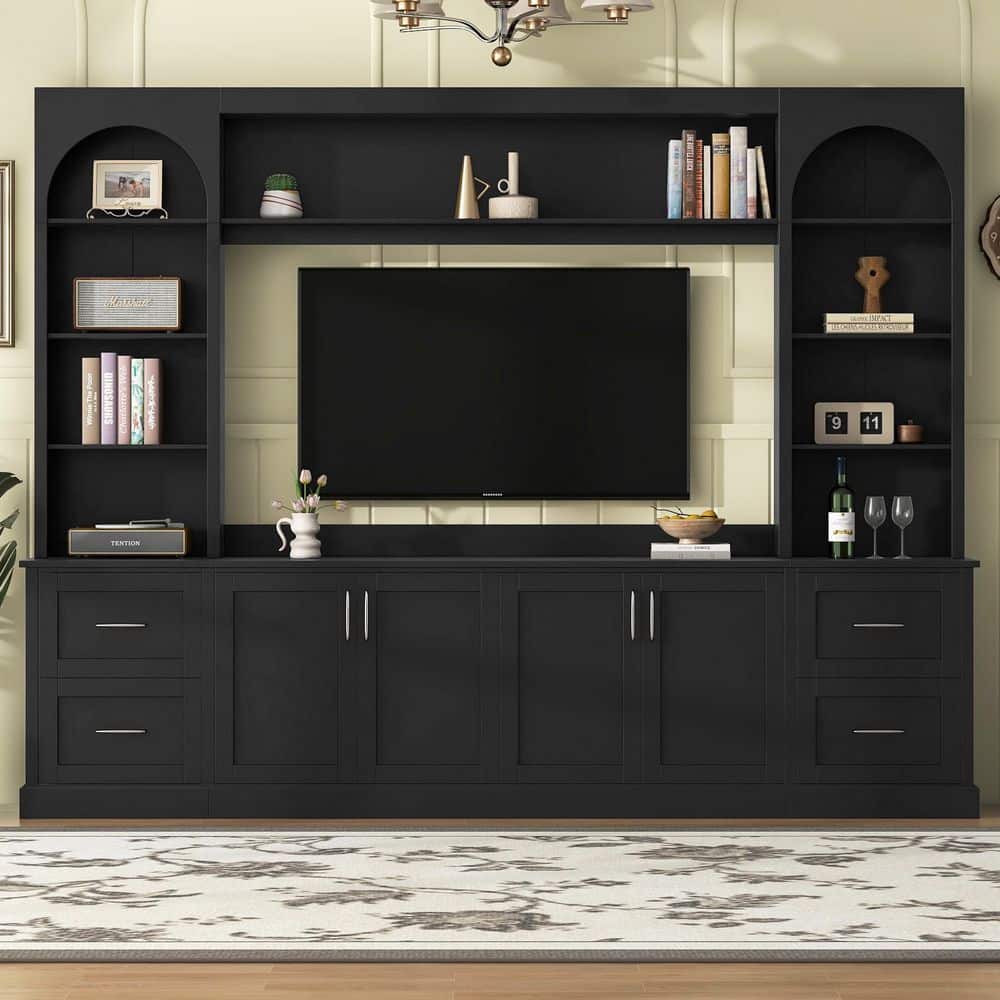 Black TV Stand Fits TV's Up to 65 with Drawers, Cable Holes, Adjustable Shelves