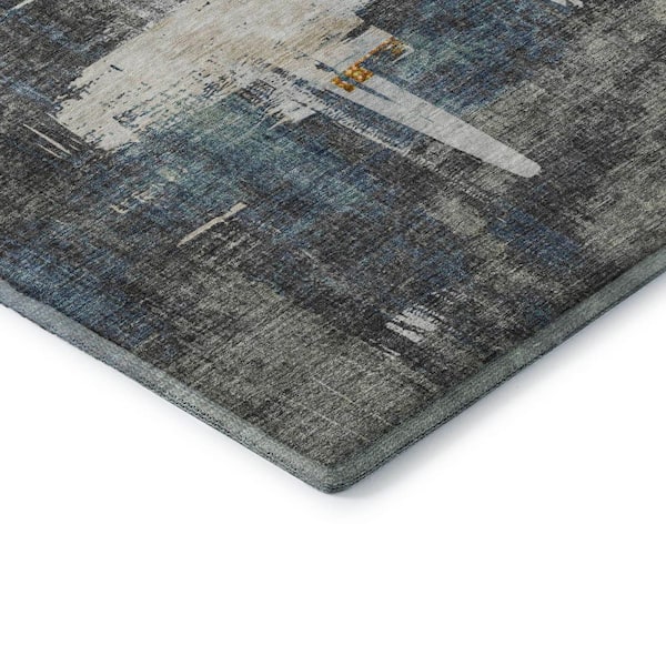 Mayfield Premium Machine Washable Indoor/Outdoor Geometric AMF624 Charcoal 8 ft. x 8 ft. Round Area Rug