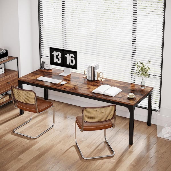 BYBLIGHT Moronia 78.7 in. Rectangular Rustic Brown, Black Wood 2-Person Computer Desk with Adjustable Foot Pads for Home Office