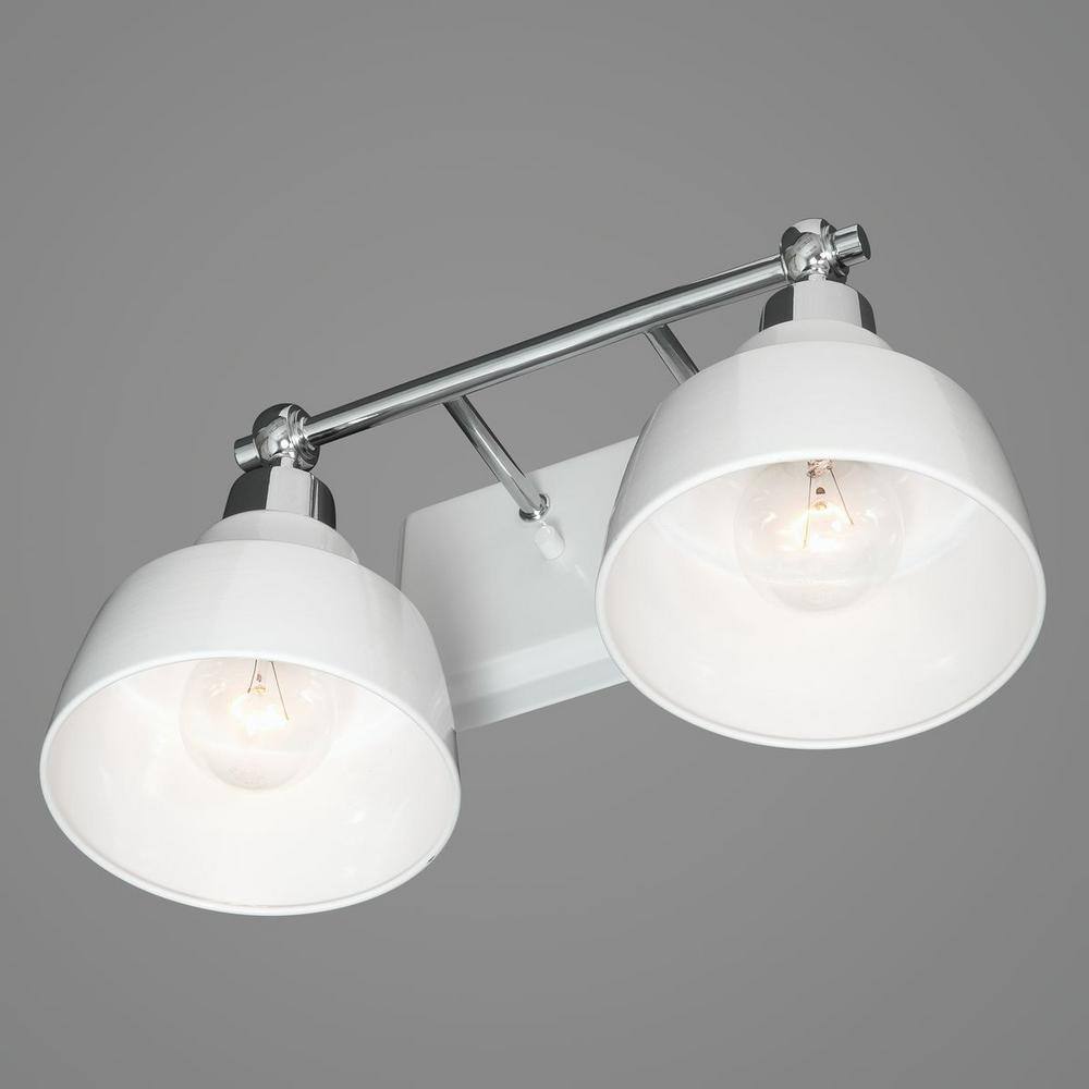 Polished Chrome 2-Light Bath Vanity Fixture with White Shades