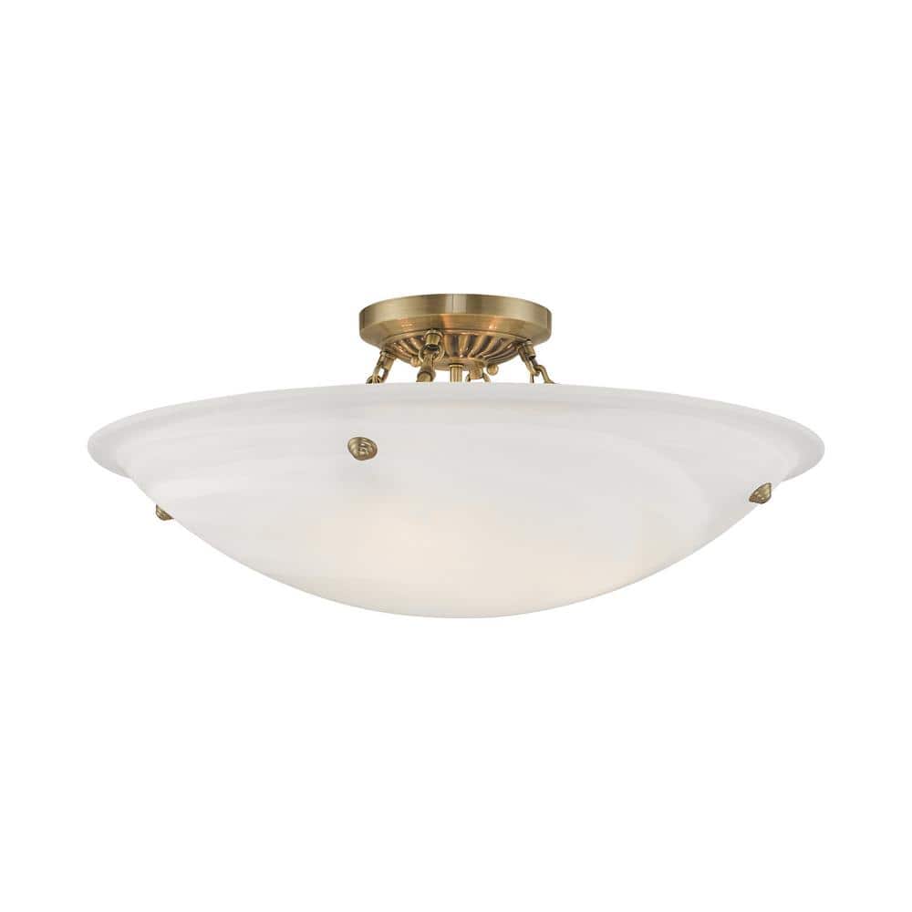 Antique Brass 4-Light Ceiling Mount with White Alabaster Glass