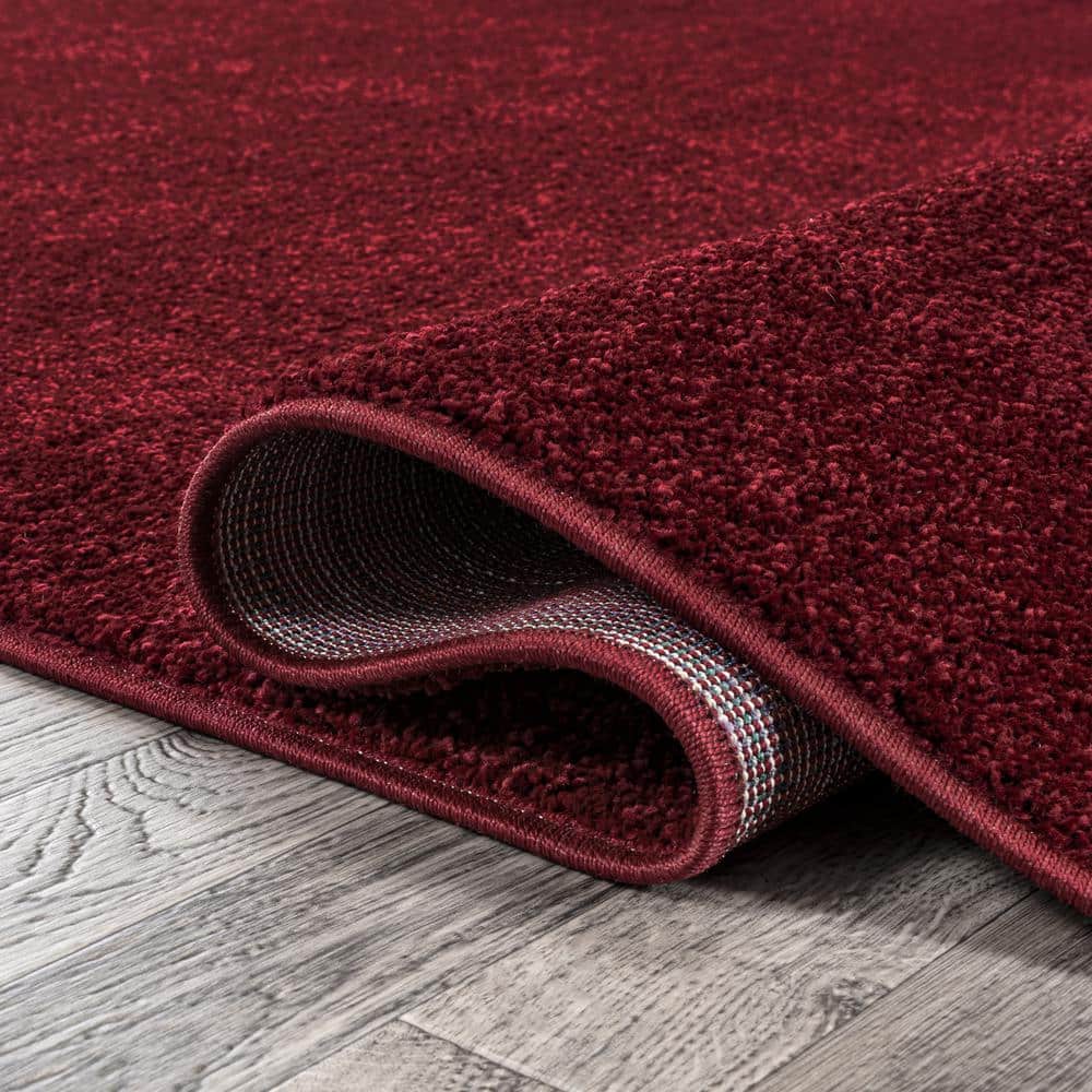 6' Square Dark Red Synthetic Low-Pile Area Rug