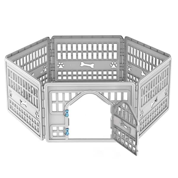 Gray 67.24 in. x 67.24 in. Dog Pet Playpen Gate for Dogs Cats Safe Secure Indoor Outdoor