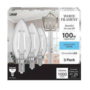 100-Watt Equivalent B10 E12 Candelabra Dim White Filament Clear Glass Chandelier LED Light Bulb Daylight 5000K (18-Pack)