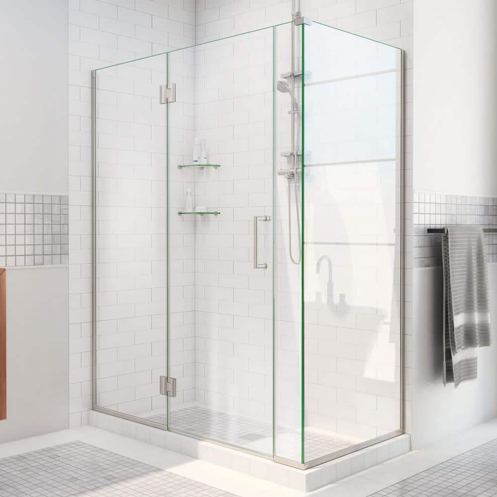 Unidoor-X Brushed Nickel Frameless Hinged Shower Enclosure with Clear Glass