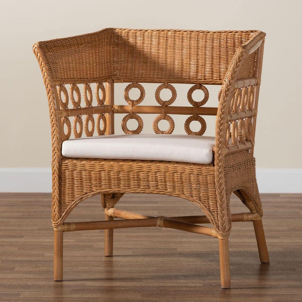 Handcrafted White Rattan Bohemian Accent Chair
