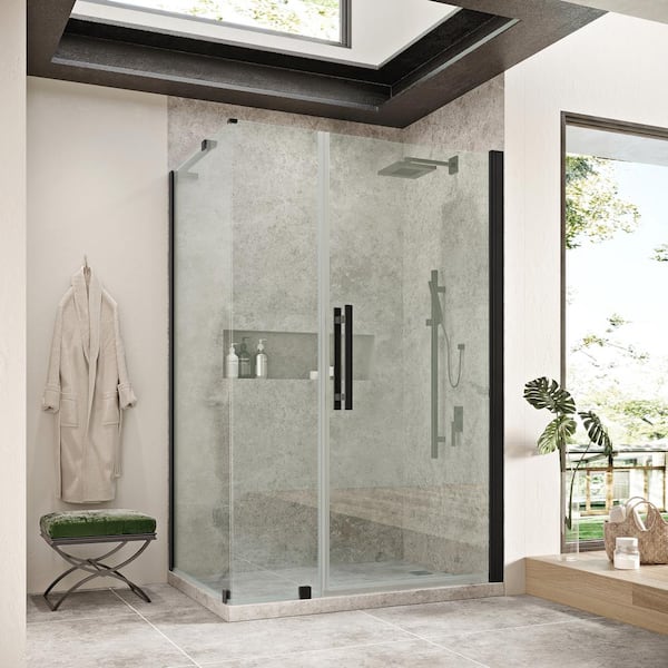 OVE Decors Pasadena 46-1/8 in. W x 72 in. H Rectangular Pivot Frameless Corner Shower Enclosure in Black
